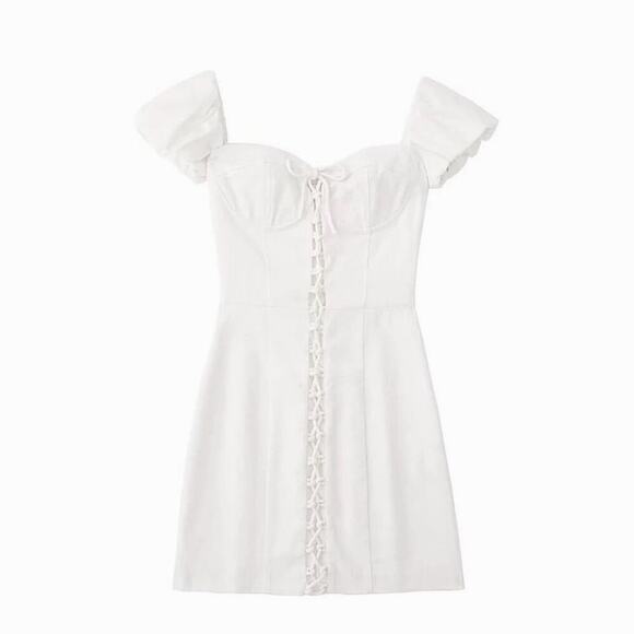 ZARA Off The Shoulder Puff Sleeves Mini Dress With Detail L - Picture 8 of 11